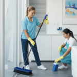 Deux techniciens de surfaces faisant le ménage